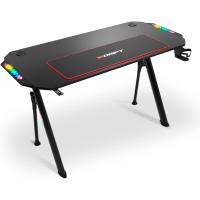 Mesa Gaming con Tablero con Acabado en Fibra de Carbono Cubierto por una Alfombrilla Full Size, Soporte para Tazas y Auriculares, Patas Regulables, Color Negro - details 25