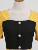 Vestido midi elegante de fiesta con estampado de lunares, manga corta y línea A, informal para verano, para mujer. - details 16