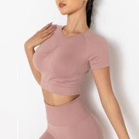 Hamidou-camisetas deportivas de Yoga para mujer, Tops sexys sin costuras para gimnasio, camiseta para correr, camisetas de Fitness - details 11