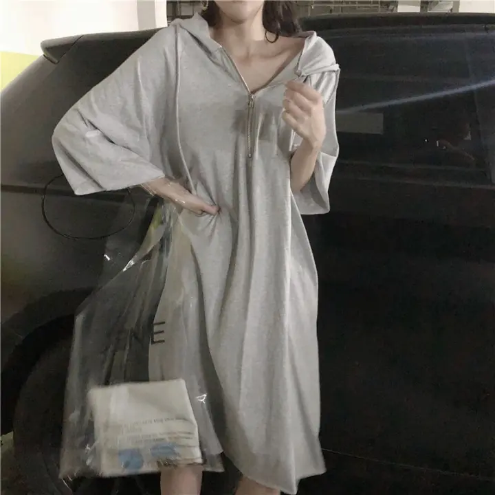 Vestido Midi con Capucha y Mangas 3/4 Moda Verano 2024 para Mujeres Adelgazante y Suelto - 1