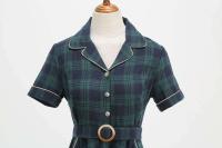 2025 nuevas mujeres Vintage a cuadros con bolsillo Rockabilly cola fiesta de té 1950s Swing Otoño Invierno vestido de manga corta - details 4
