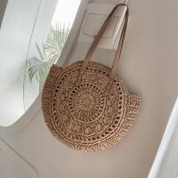 Bolso redondo de paja tejido a la moda, bolso de mano bohemio hecho a mano, bolso de hombro tejido de gran capacidad hueco, bolso de viaje - details 7