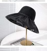 Visera anti ultravioleta tejida de paja para mujer Summer Sun con pegamento negro grande junto al mar, sombrero para el sol transpirable - details 13