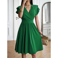 Vestido 2025 verano elegante con cuello en V falda de longitud media - details 2