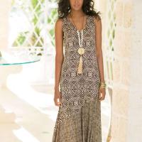Vestido femenino informal de playa holgado con dobladillo ancho y cuello en V sin mangas estilo bohemio Vintage con estampado geométrico para mujer - details 12