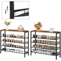 Zapatero, Zapatero de 6 Niveles, Estantería para Zapatos, Estantes de Malla Ajustables, para Entrada, Pasillo, Dormitorio, Estructura Metálica, Marrón Rústico y Negro - details 12