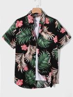 Camisa casual hawaiana de vacaciones para hombre, botón de manga corta, estampado de plantas TRCAL - details 1