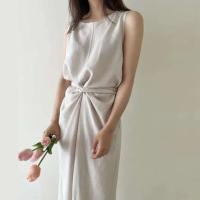 Vestido Vintage de moda versión coreana para mujer, Túnica de verano para oficina madura, sin mangas, Color sólido, temperamento, Vestido suave - details 0