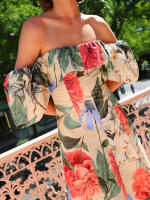 Vestido playero largo estilo vacaciones 2025 con falda de un solo hombro y estampado de gasa para mujer - details 9