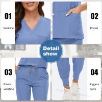 Exfoliantes médicos, accesorios de enfermería Dental, conjunto de Top de manga corta + pantalones, bata quirúrgica, uniforme de Spa transpirable para mujer - details 5