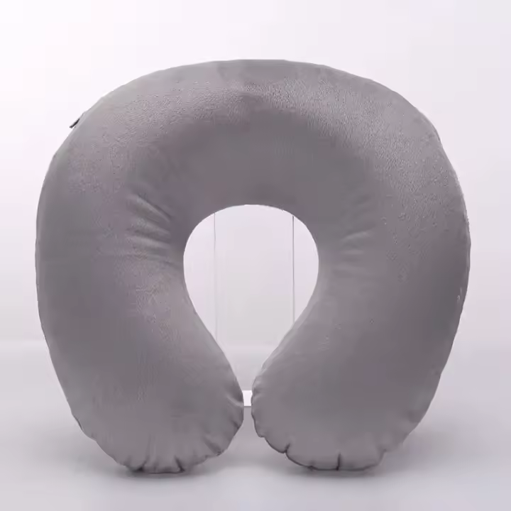 Almohada de viaje en forma de U, portátil inflable para cuello, soporte para columna Cervical, cojín corto de felpa, elementos esenciales para dormir en la oficina, 1 ud. - 1