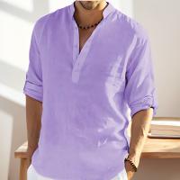 Camiseta Henley de lino y algodón para hombre, camisa de manga larga, Hippie, informal, para playa, color blanco, talla S-5XL - details 12