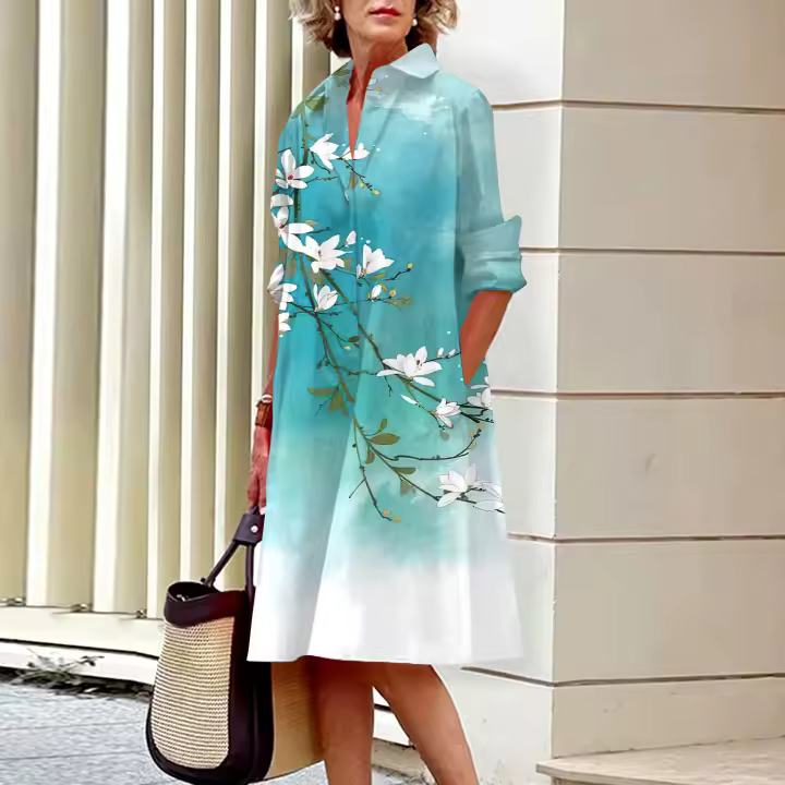 Marca de moda, vestido camisero de manga larga, informal, holgado, con estampado Floral, de una sola fila, con botones, Polo, bata con bolsillo para mujer 2023 - 1