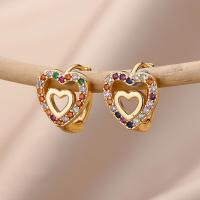 Pendientes de mujer con corazón de circonita hueca, Pendientes de oro con corazón de acero inoxidable, Joyas de lujo para parejas de novios, Regalos - details 7