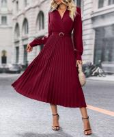 Vestido largo plisado de manga larga para mujer, elegante y hermoso, Color sólido, moda de primavera y otoño - details 21