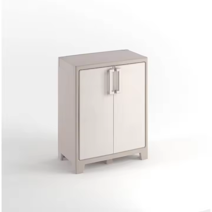 Armario Gulliver Bajo. | Almacenaje Interior y Exterior | Resina | Estanco al Agua con 2 Puertas y 2 Estantes de Altura Regulable | Color Beige/Arena | 80 x 44 x 100 cm. - 1