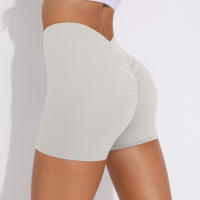 Hamidou pantalones cortos de Yoga de Color sólido para mujer, pantalones cortos deportivos elásticos de cintura alta para Fitness, glúteos de melocotón, pantalones de Yoga para correr - details 1