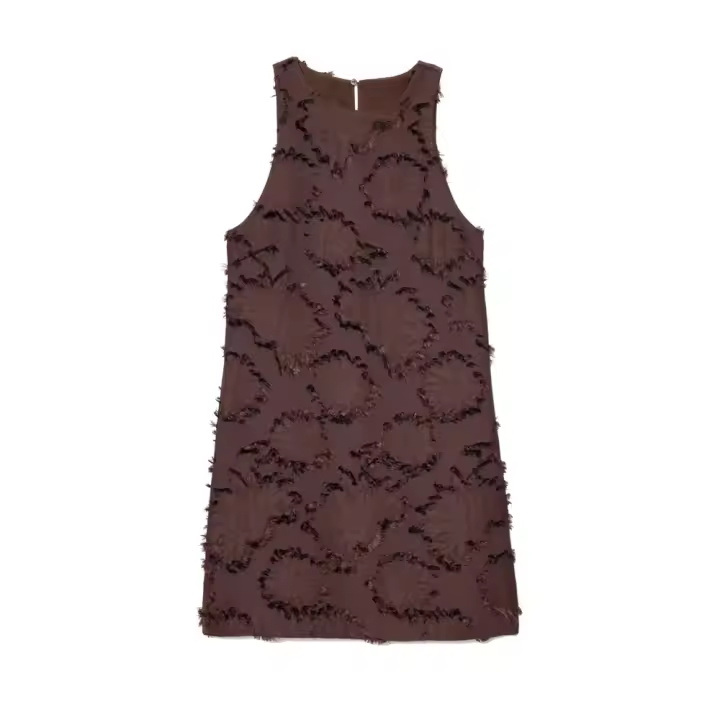 Vestido corto de línea A con cuello redondo y tela texturizada sin mangas para mujer, novedad de verano 2025 - 1