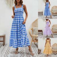Vestidos largos bohemios para mujer, ropa sin mangas a cuadros, informal, para vacaciones y playa, verano - details 0