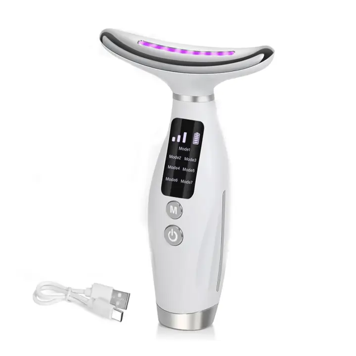Masajeador de luz roja para rostro y cuello, dispositivo facial con 7 modos de color, herramienta de masaje facial para el cuidado de la piel, masajeador facial True Beauty Glow para mujeres, masajeador facial LED 7 en 1 para uso doméstico relajante - 1