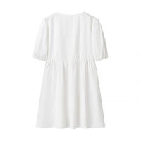 - Venta de verano de la temporada, camisas con cinturón de color puro para mujer, mini s de manga corta con cuello redondo, regular - details 2