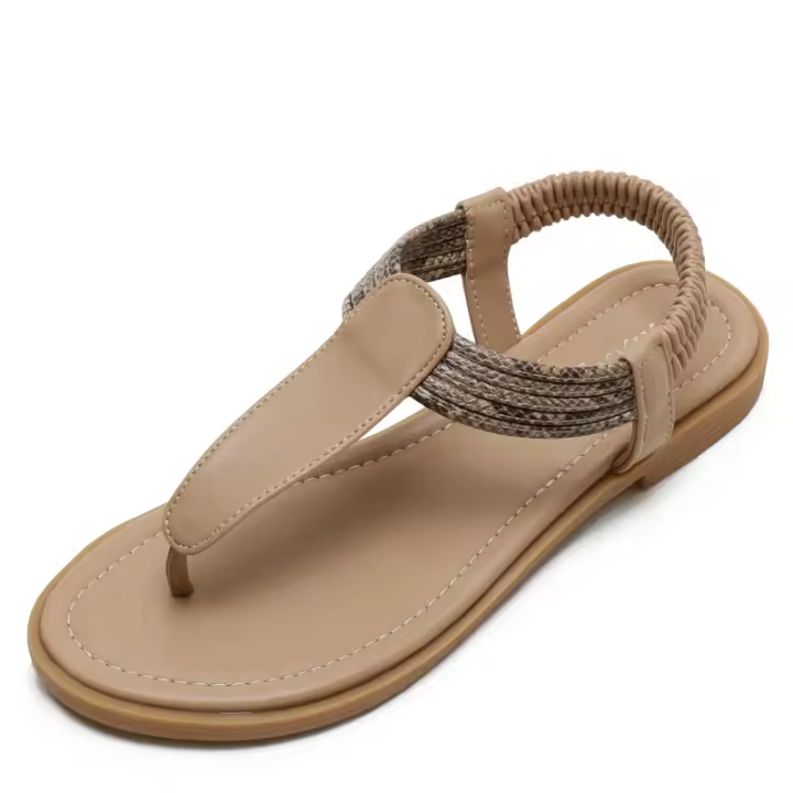 Sandalias de punta para mujer, nuevo estilo 2025, estilo étnico bohemio, combinación de colores simple, zapatos romanos de viaje retro - 1