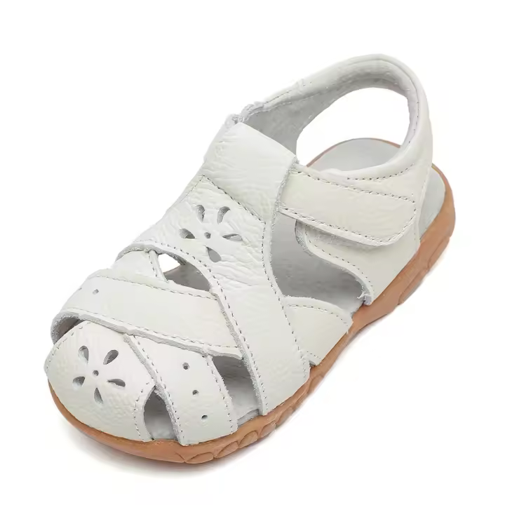 Sandalias planas de piel auténtica con punta cerrada para niños y niñas, zapatos de verano, suaves - 1