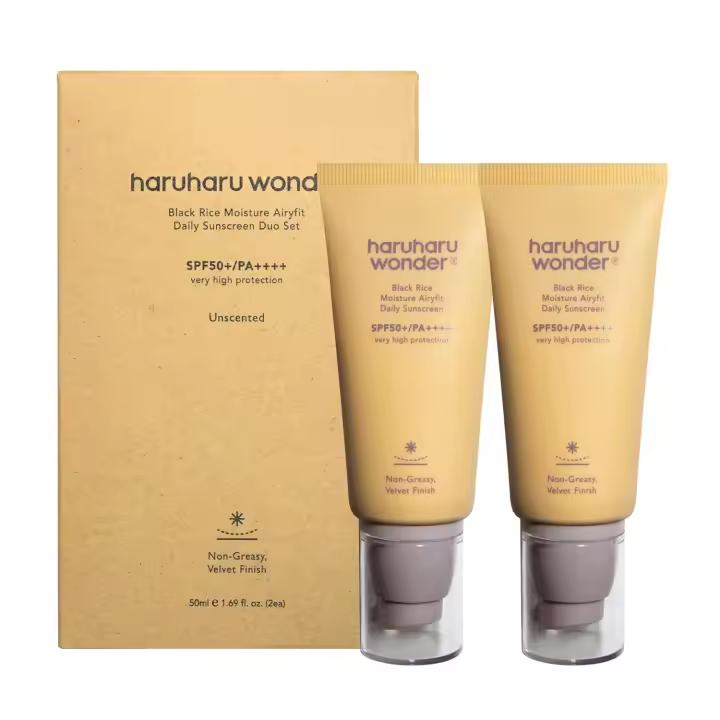 Haruharu Wonder Black Rice Moisture Airyfit Protector solar diario 1.69 fl.oz (paquete de 2) - 1