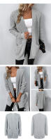 Suéter con bolsillo para mujer, cárdigan de manga larga con cuello en V, Tops casuales, Tops de punto, Color sólido, Coreano - details 1