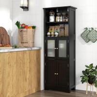 Armario Alto, Armario Independiente de Suelo con 4 Puertas, Gabinete con Estantes Ajustables, Mueble Organizador con 2 Puertas de Vidrio Templado para Baño, Cocina, Salón (Blanco) - details 15