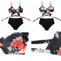 Conjunto de bikini de cintura alta para mujer, traje de baño de dos piezas, ropa de playa floral, traje de baño con cuello en V - details 2