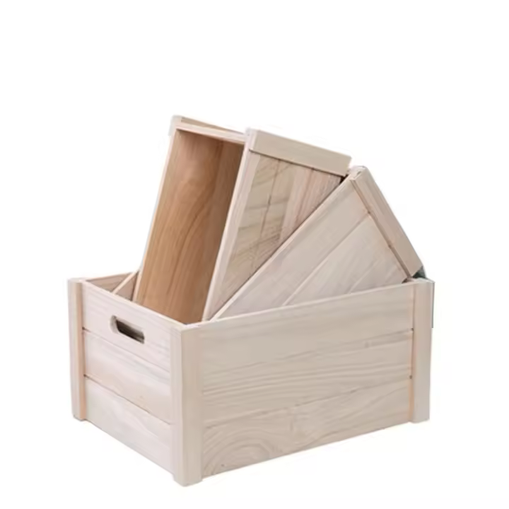 Cajas de almacenamiento anidadas de madera Vintage, contenedor de almacenamiento con mango hecho a mano, organizador antiguo apilable, contenedor de verduras - 1