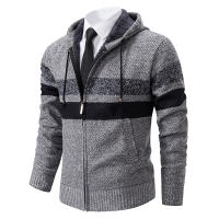 Otoño Invierno Casual Engrosamiento Hombres Abrigos Nuevo Cárdigan Suéter Moda Con Capucha Rayas Bloques de Color Mantener Caliente Suéter de Punto - details 5