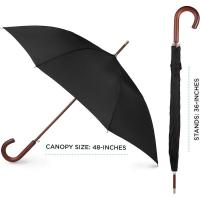 Paraguas de madera clásicos con mango en J, fácil agarre, resistente al viento, impermeable, ble - details 15