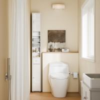 Mueble de baño tipo columna con armario alto, estanterías de baño con 5 estantes abiertos, 2 puertas y 1 cajón, color blanco, 20 x 20 x 180 cm - details 76