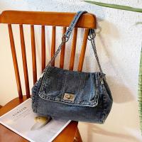 Bolso de hombro, bolso de lona vaquero, estilo callejero, cadena de Metal, bolso Vintage, Color sólido, gran capacidad, bolso cruzado sólido para estudiantes - details 7