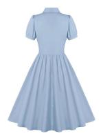 2025 nuevo Retro Turn Down Collar abotonada plisado sólido vestido de camisa de algodón de manga corta mujeres lisos Vintage vestidos hasta la rodilla - details 10