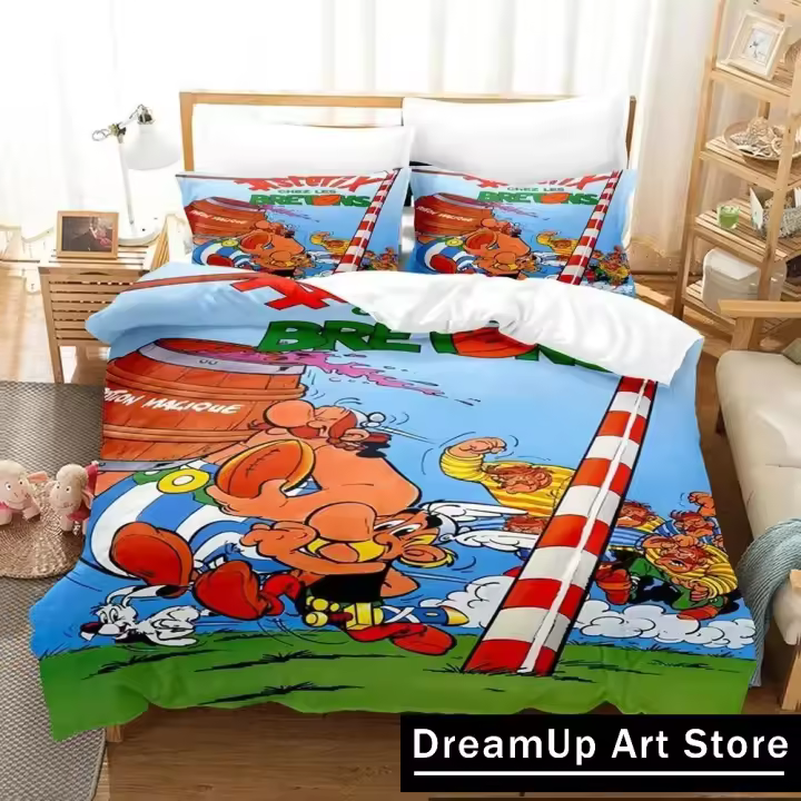 Conjunto de Ropa de Cama Asterix Hero 3D Funda de Colchón con Funda de Almohada para Hombres, Mujeres, Niños Tamaños Twin, Single, King - 1