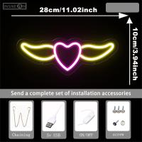 Luz de neón con forma de corazón volador, diseño de alas, letrero de neón alimentado por USB, lámpara LED, fiesta de cumpleaños, letrero para habitación del hogar, decoración de pared colgante, led de corazón - details 0