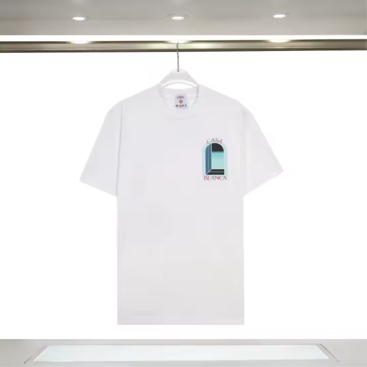 Camiseta Deportiva de Algodón Puro para Hombres Cuello Redondo, Estampado de Logotipo Delantero, Estilo Casual para el Verano - 1