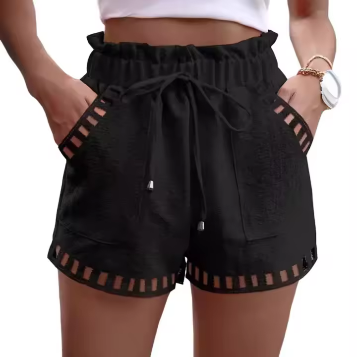 Pantalones cortos deportivos para mujer, Shorts de pierna ancha con cordón, elásticos, holgados, informales, para correr, Verano - 1