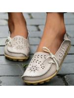 Mocasines de mujer de cuero genuino, zapatos planos a la moda con pajarita, Tenis para mujer, zapatos huecos de enfermera, calzado sin cordones de talla grande - details 3