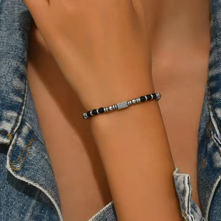 Pulsera de Piedra Natural Geométrica Retro 2024 Diseño de Cuentas Tejidas en Niche - 1
