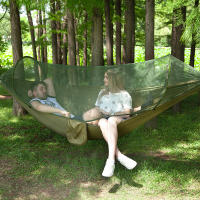 Hamaca de 290x140 CM para 2 Personas, Sombrilla Exterior Antimosquitos, Antivuelco Lateral, Material de Nylon, Columpio para Camping, Apta para Jardín, Bosque, Camping, Vida Silvestre, Exterior - details 5