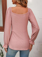 Blusa acampanada de manga larga con cuello en V para mujer, camiseta Sexy con cordón en la cintura, Tops elegantes para primavera y otoño, 2023 - details 6
