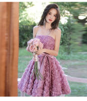 Vestido de noche corto para banquete, fiesta de cumpleaños para mujer, vestido de alta sociedad francés sin tirantes ligero de lujo - details 13