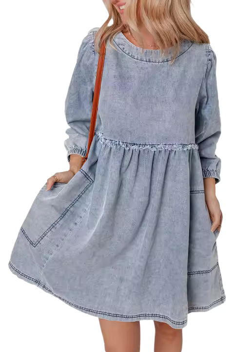 Elrachen Mini vestido vaquero para mujer, azul lavado claro, tallas S-XL - 1