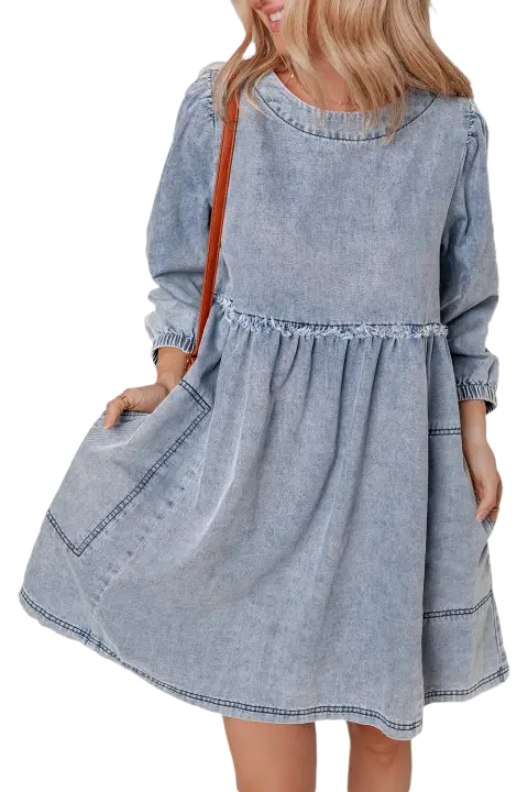 Elrachen Mini vestido vaquero para mujer, azul lavado claro, tallas S-XL - 1