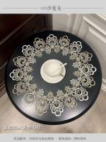 Mantel redondo, funda, bordado, arte americano, ENCE, doble línea, disco transparente, decoración de mesa de comedor para el hogar - details 4