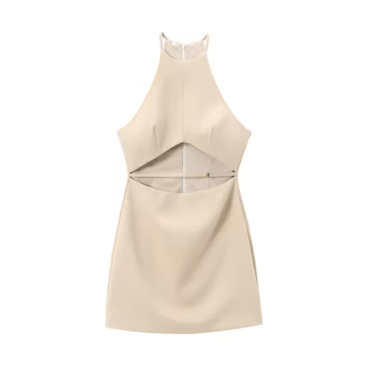 Ropa de mujer de estilo europeo y americano, vestido corto suelto con cuello de diseño abierto de moda - 1
